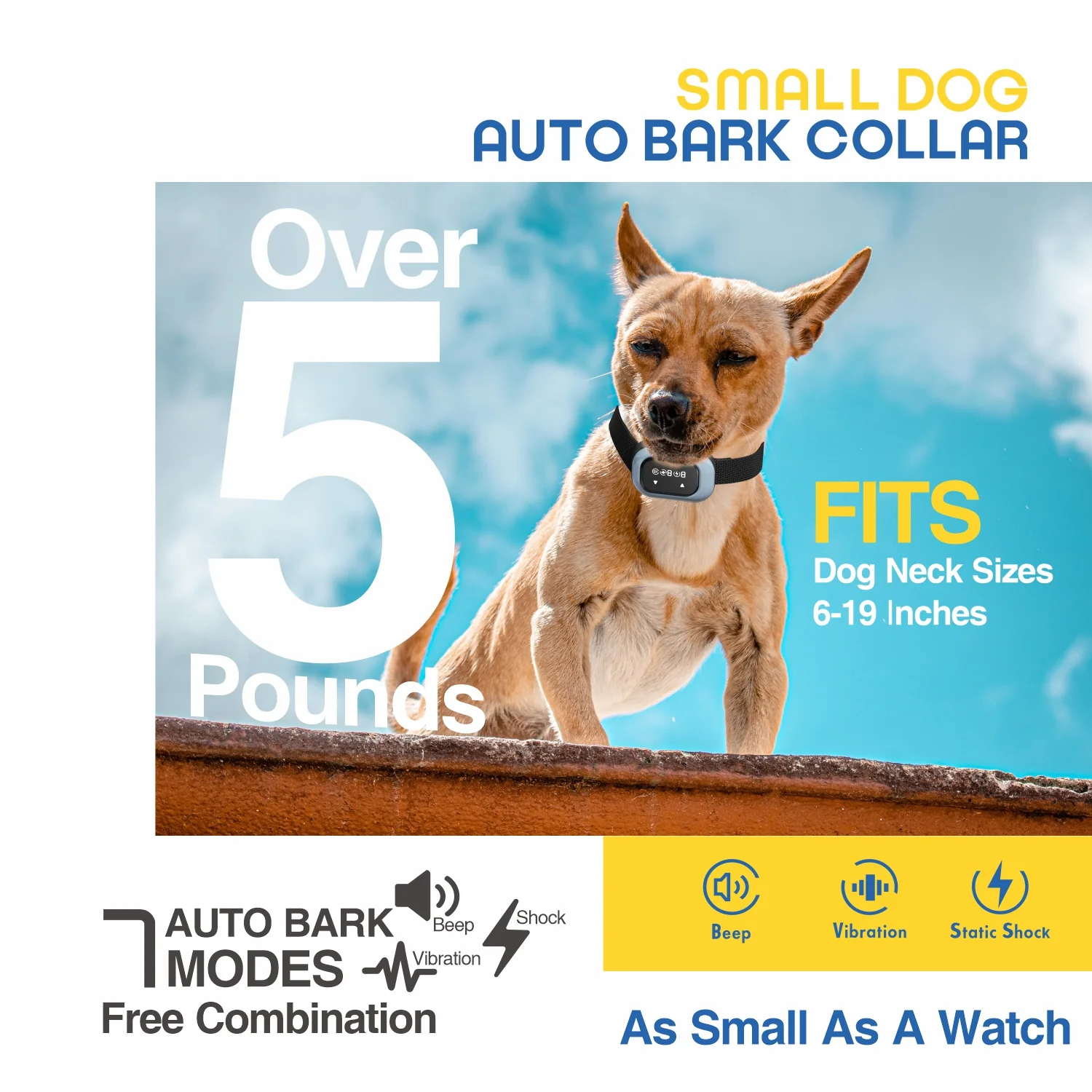 DB300A auto bark collar for small dogs with 7 bark modes - StarNavi OEM bark control manufacturer