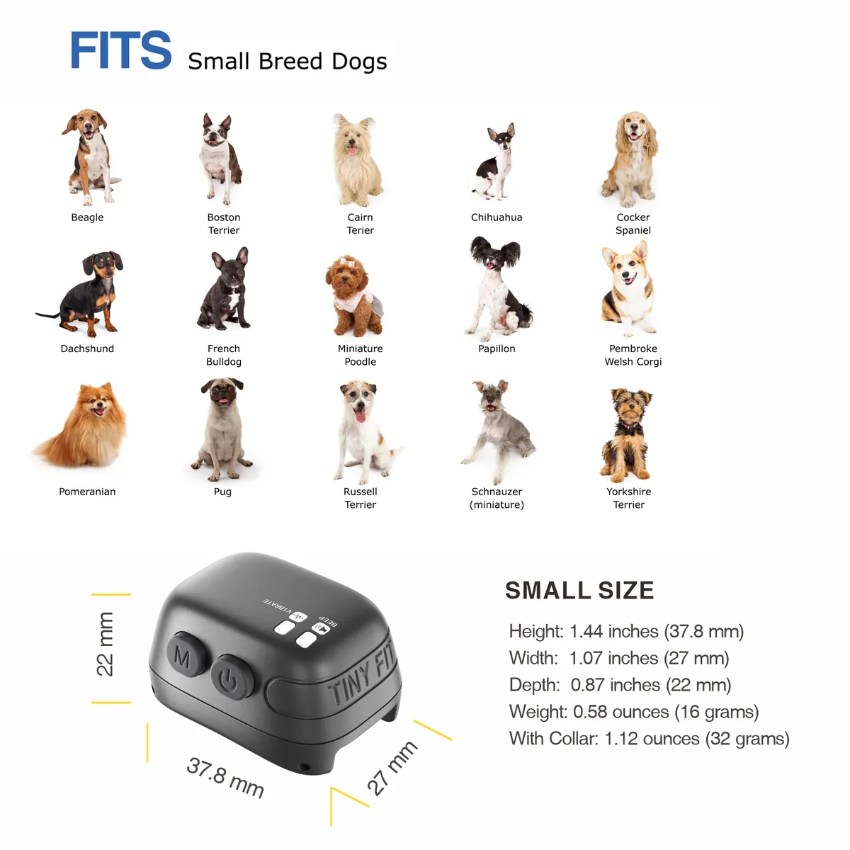 DB200 bark collar fits 15 small dog breeds - StarNavi OEM bark control collar manufacturer